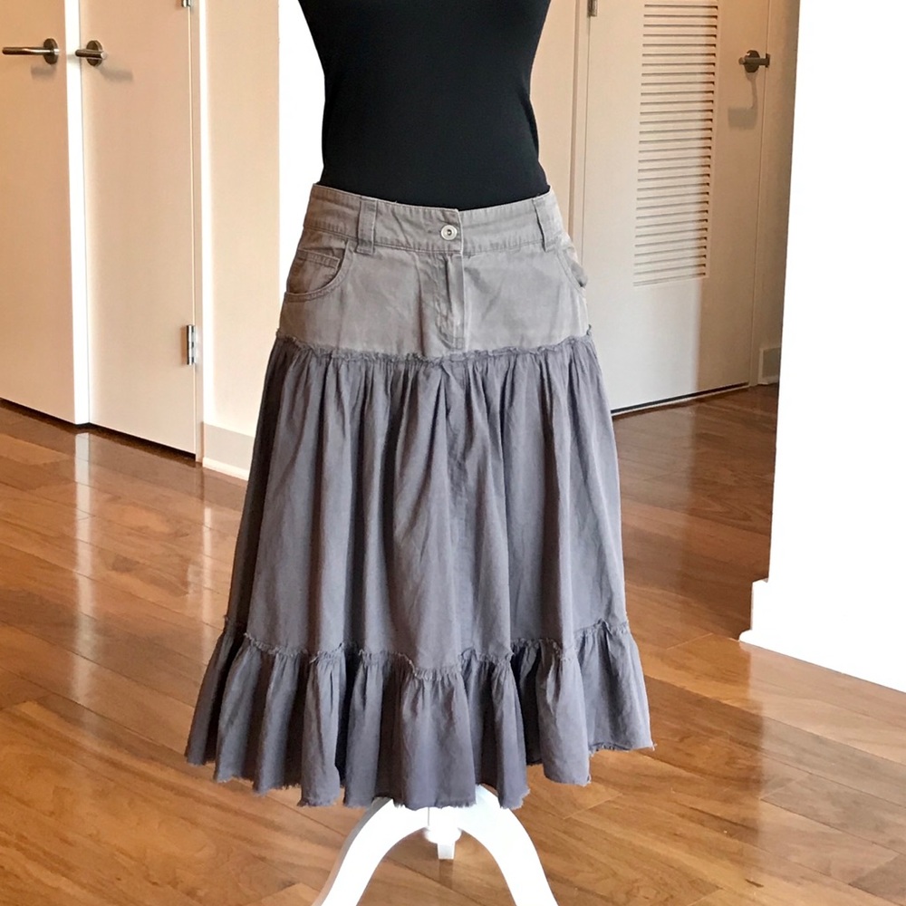 Part Denim Midi Skirt